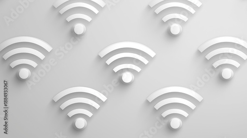 Wi-Fi Network: A multitude of Wi-Fi symbols, gracefully arranged, suggests the ubiquitous connectivity of the modern world.