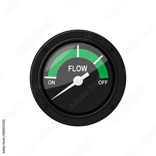Flow meter gauge showing ON status, industrial measurement tool