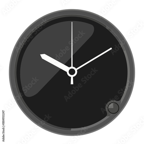 Modern black wall clock with white hands, isolated on white background