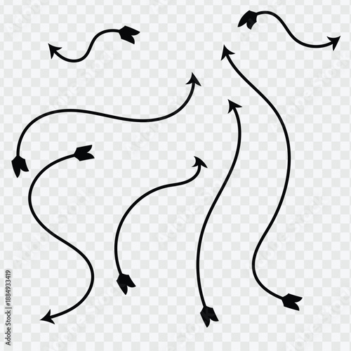 Black hand drawn wavy arrows pointing in multiple directions, useful for navigation and digital interface design