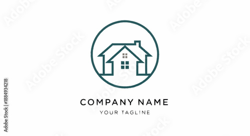 Simple House Logo Template with Company Name and Tagline Placeholder.