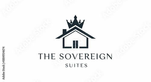 Luxury Hotel Suites Logo Design with Crown and House Elements.