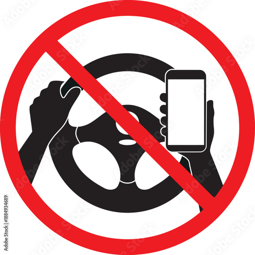 Obraz na plátně No Smartphone While Driving Prohibitory Sign with Hands on Steering Wheel