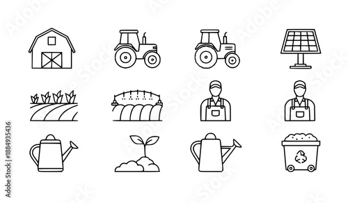 Thin line vector icon set of eco farm and sustainable agriculture symbols for web and app design
