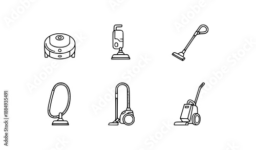 Minimalist vector vacuum cleaner pictogram set for apps, e-commerce, and UI design