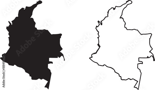 Colombia Map Silhouettes – Black and White Country Outlines for Geographic and Educational Use