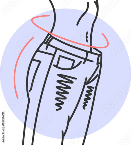 Vector illustration of a woman's waist looking slimmer with jeans