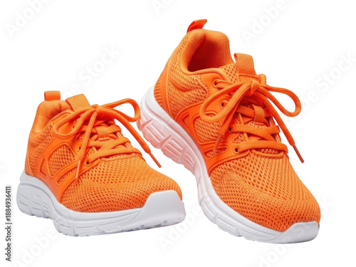 Bright orange sneakers isolated on transparent background