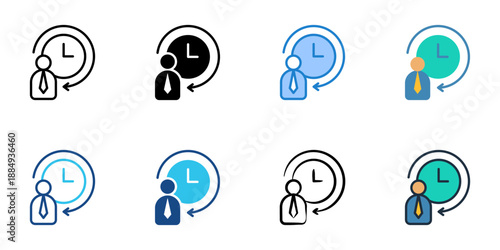 Work hours icons set multiple style collection. Editable stroke 
