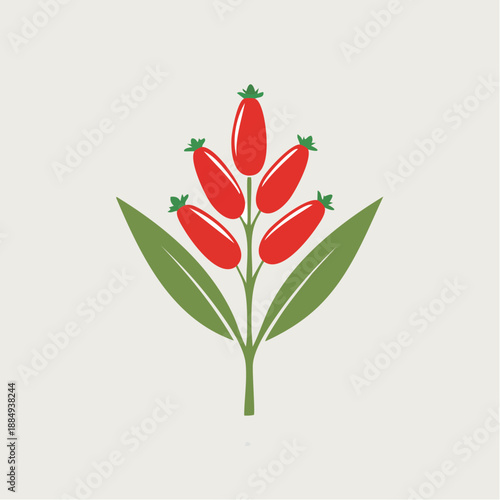 Branch with red berries and green leaves