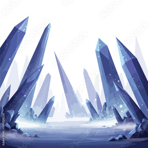 Vast Expanse of Shimmering Blue Ice Crystals in a Mystical Winter Landscape