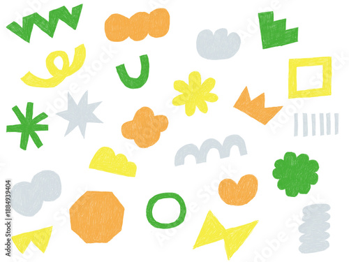 手描きあしらいセット　幾何学模様　色鉛筆　カラフル