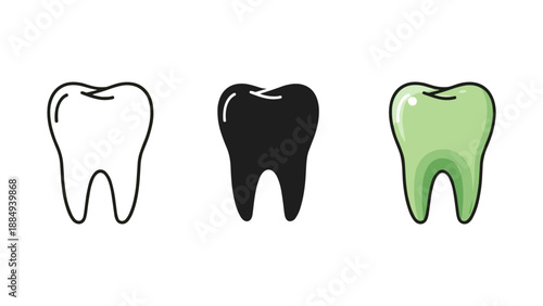 Dental Health Concept with Three Teeth Illustrations