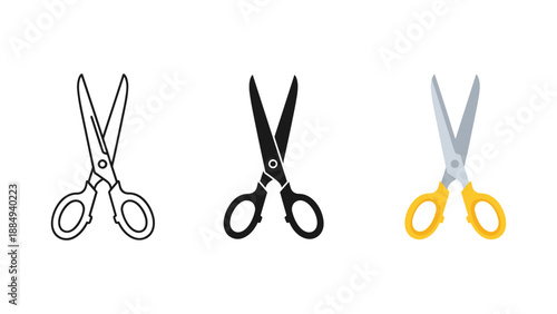 Three Different Pairs of Scissors on White Background