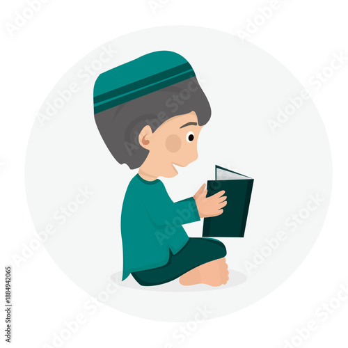 Muslim Boy Reading Quran Illustration