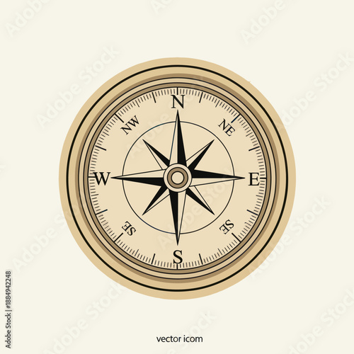 Vintage Style Compass with Cardinal Directions.