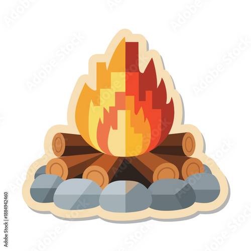 Campfire Illustration with Flames and Logs.