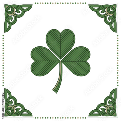 Green shamrock with Celtic knot border for St. Patricks Day