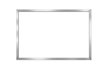 Silver metal frame on transparent background featuring glossy chrome texture, modern minimalist decor design element