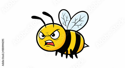 Angry Cartoon Bee Hand Drawn Childish Vector Illustration