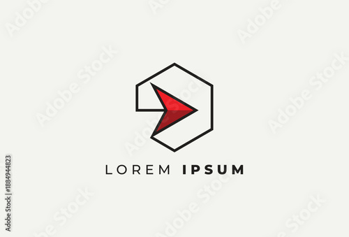 The play icon is framed by a hexagonal logo that is very suitable for logo needs related to multimedia.