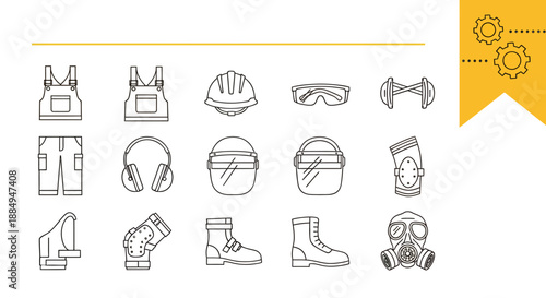 Set of various safety equipment and protective gear icons for workplace safety and industrial use.