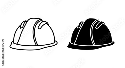 Black and white construction safety helmets icon set.