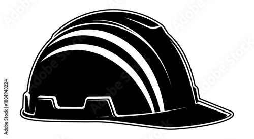 Black and white illustration of a construction safety helmet with stripes.