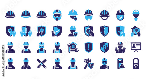 Set of blue and black cybersecurity and data protection icons with shield and user symbols.