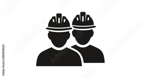 Silhouette icon of two construction workers wearing safety helmets.