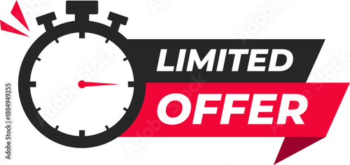 Limited time offer with stopwatch countdown icon. Vector illustration isolated on transparent background