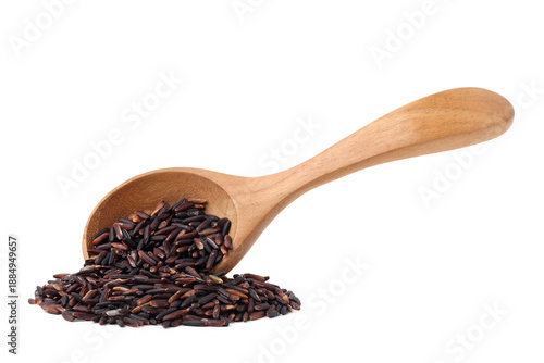 Riceberry was in a wooden spoon and spilled on the floor. isolated on white background.