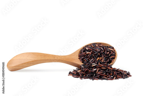 Riceberry was in a wooden spoon and spilled on the floor. isolated on white background.