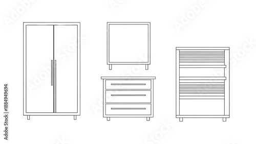 Various Furniture Line Drawings with Minimalist Style