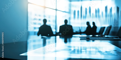 会議室のシルエットとグラフ