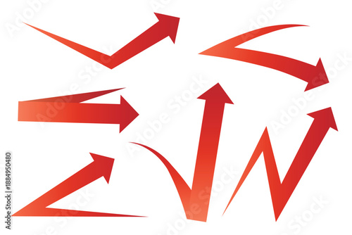 反射する赤い矢印のセット　ビジネス図解等に便利な素材