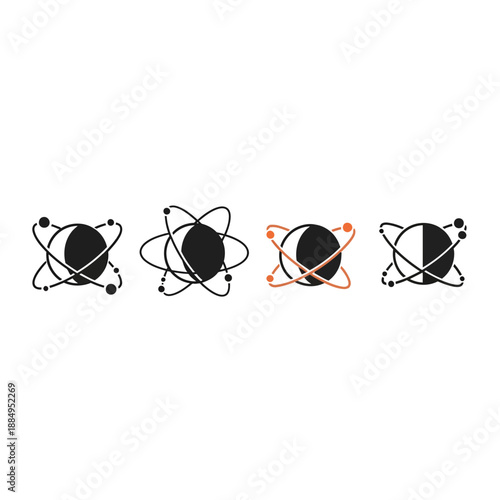 Atomic Structure Illustrations Set with Orbiting Electrons and Nucleus.