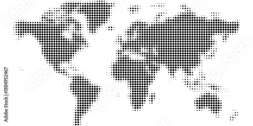 Set of flat earth world maps with hexagonal dots in different resolution. Round pixel pattern. Modern digital globe. Black dots on white background. Worldmap template for website, infographics, design