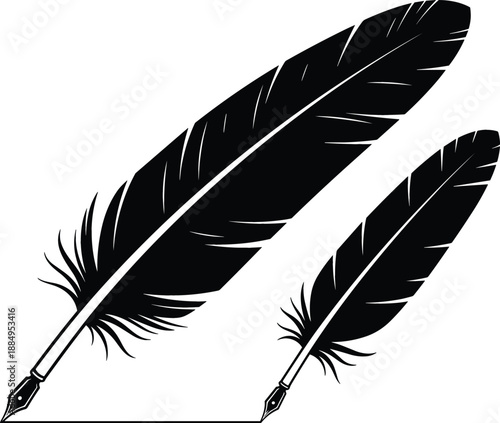 Vintage quill pen feather ink set illustration for classic literature writing education history legal documents and old stationery branding