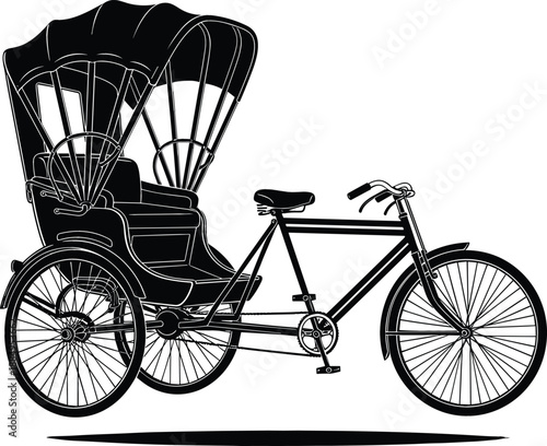 Traditional cycle rickshaw silhouette vector illustration representing Asian cultural transportation eco-friendly passenger taxi for tourism and heritage designs