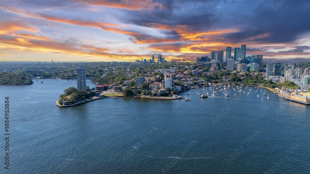 Obraz premium 21 January 2026 Aerial Drone View of Sydney Harbour Circular Quay on a nice Summer day beautiful Sky in Sydney NSW Australia