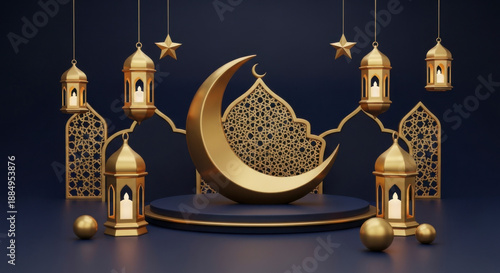 Gold and Dark Blue Ramadan Hari Raya Eid Celebration Concept