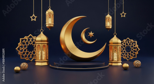 Gold and Dark Blue Ramadan Hari Raya Eid Celebration Concept