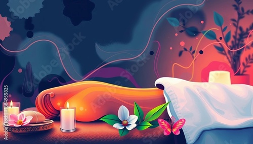 Stylized graphic depicting the essence of therapeutic massage, featuring abstract elements that evoke relaxation, wellness, and comfort,  concept,  energy