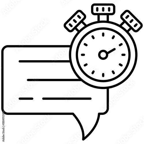 AI Response Line Icon – Chat Message Bubble with Stopwatch, Fast Reply and Response Time Symbol for UI
