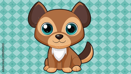 Adorable Cartoon Puppy with Big Eyes on Mint Green Linen Texture - AI-generated illustration
