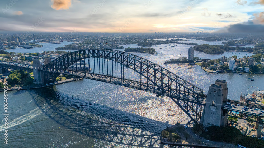 Obraz premium 21 January 2026 Aerial Drone View of Sydney Harbour Circular Quay on a nice Summer day beautiful Sky in Sydney NSW Australia