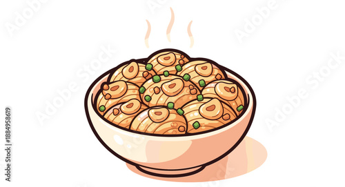 Steaming Bowl of Noodles with Garlic and Spring Onion