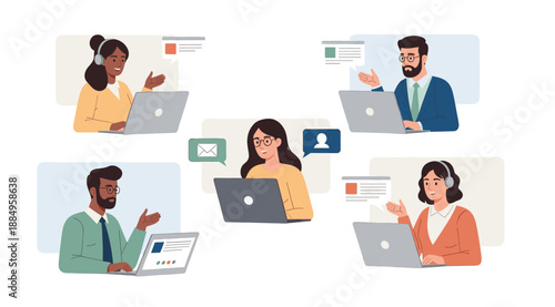 Diverse team members collaborating online in a virtual meeting