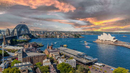 21 January 2026 Aerial Drone View of Sydney Harbour Circular Quay on a nice Summer day beautiful Sky in Sydney NSW Australia